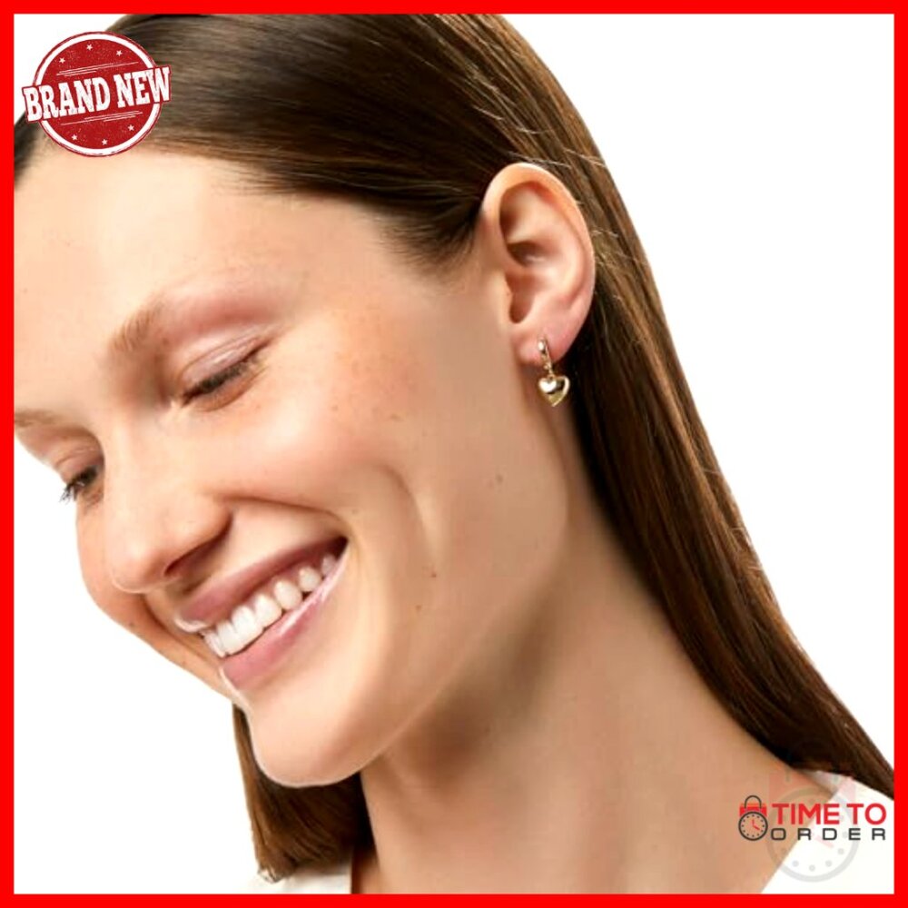 Puffed Heart Huggie Hoop Earrings 14K Gold Plated Hypoallergenic - Picture 4 of 7